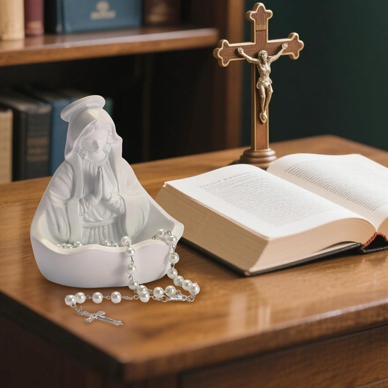 ULVEOL Virgin Mary Statue, Catholic Gifts for Women, Virgin Mary Keepsake Rosary Holder, 5.5" Blessed Mother Statues, Catholic Decor (White) - Image 2